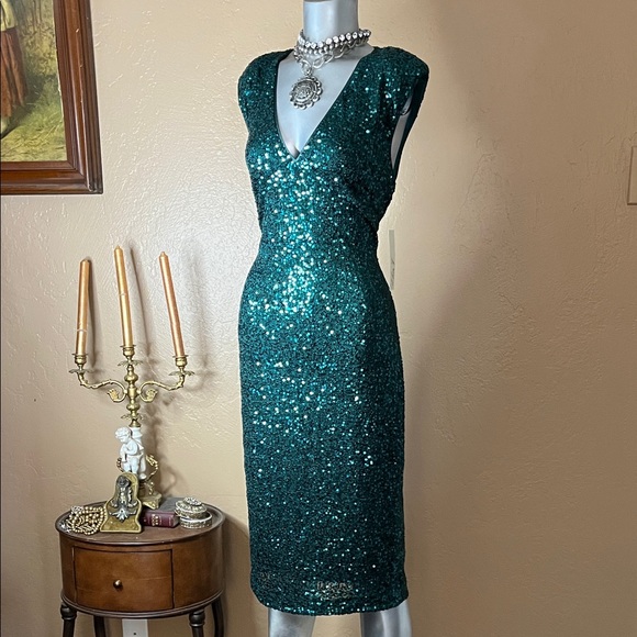NWT Eliza J Green Embellished Midi Dress.  Sz 12 - Picture 2 of 7